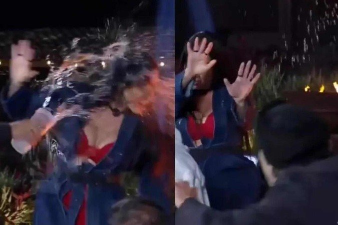 Episódio de agressão com água provoca choque entre participantes e repercussão do público nas redes sociais -  (crédito: Reprodução TV Record)