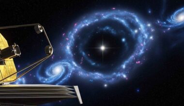 Concepção artística do telescópio espacial James Webb ao analisar mundos distantes -  (crédito: Whisk/Google IA)