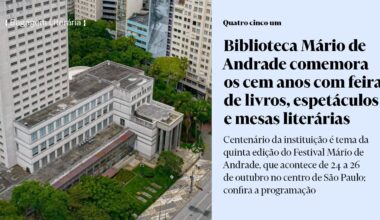 Biblioteca Mário de Andrade celebra cem anos com feira de livros, espetáculos e mesas literárias