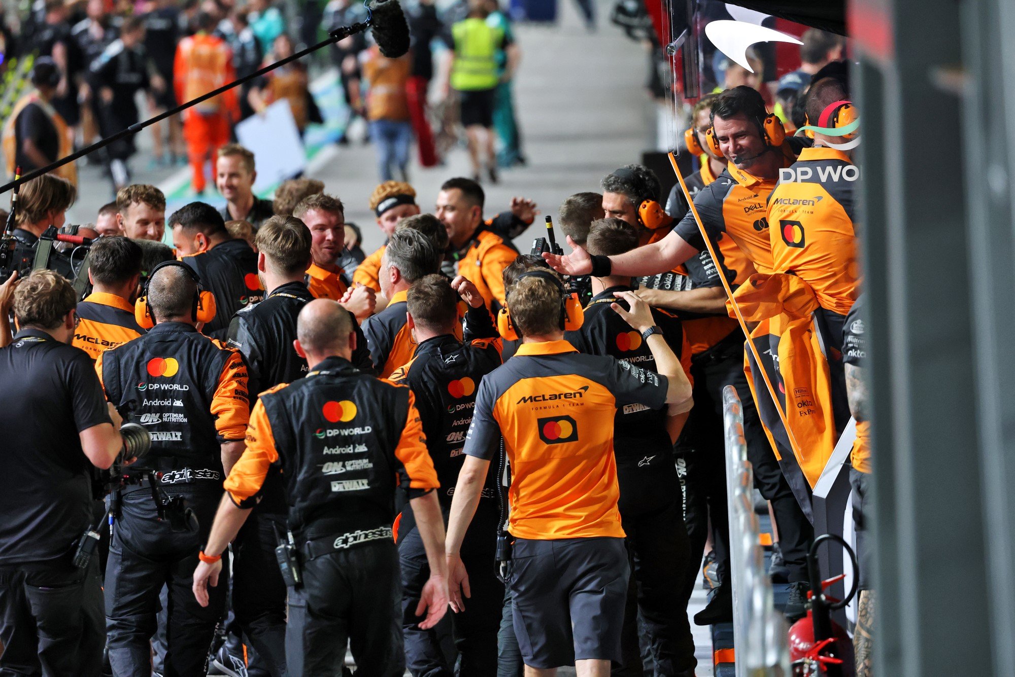 Zak Brown (USA) McLaren Executive Director celebrates winning the Constructors' Championship with the team.
