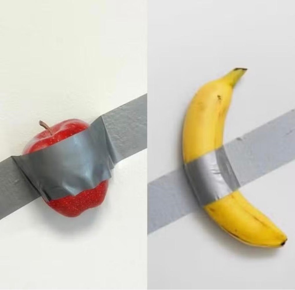 A maçã do artista plástico René Machado, inspirada a arte da banana — Foto: Reproduções