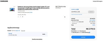 Galaxy Book4 Edge por R$ 3.779,10 na loja oficial da Samsung.