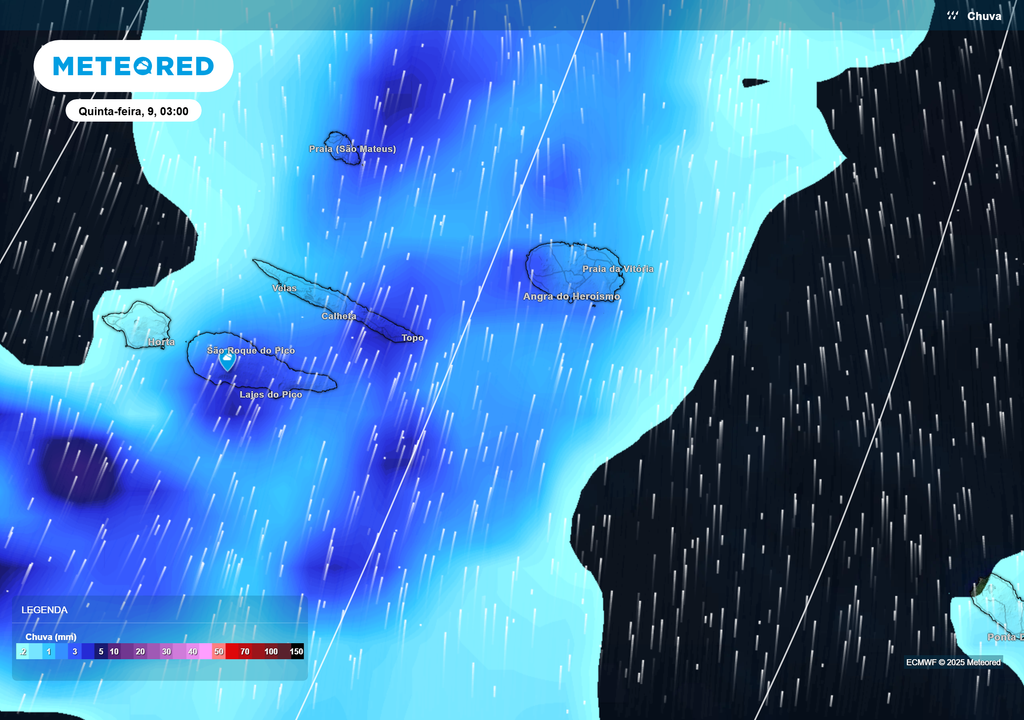Mapa atmosférico de precipitação para o arquipélago dos Açores