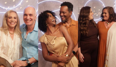 Arlete Salles com o filho Alexandre; Maju Coutinho com o marido, Agostinho Paulo Moura; e, Tati Machado com a mãe, Valéria Gouveia - Foto: Globo / Beatriz Damy