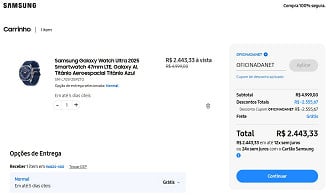 Galaxy Watch Ultra por R$ 2.443,33 na Samsung.