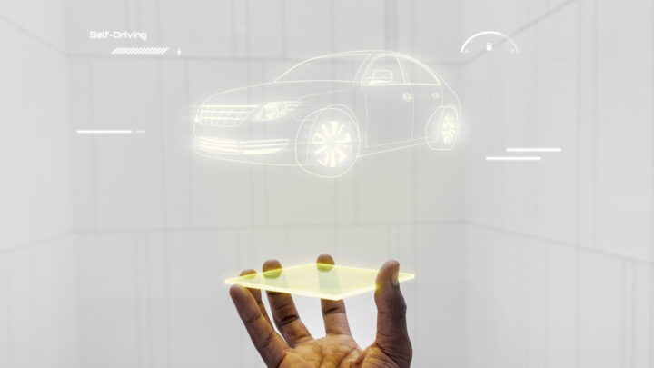 Holograma de um carro, com especificações tecnológicas