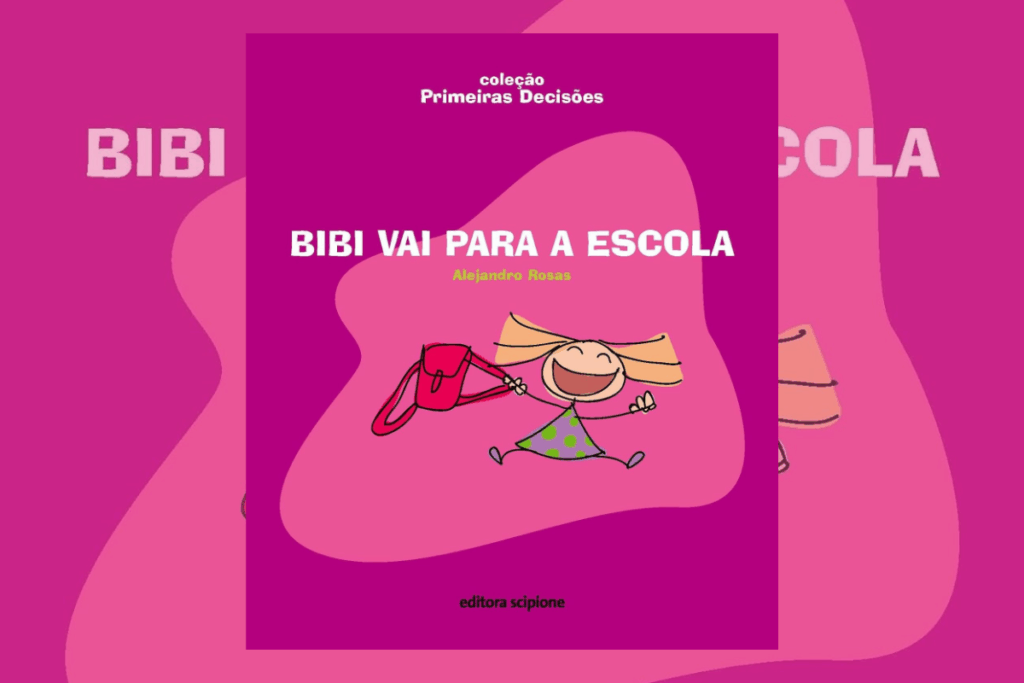 Capa de livro com tÃtulo e nome do autor e ilustração de uma menina loira usando vestido estampado e com uma mochila na mão vermelha em fundo rosa