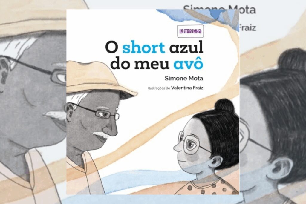 Capa de livro com tÃtulo e nome do autor e ilustração de um avo e uma neta se olhando em fundo branco