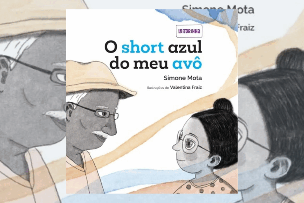 Capa de livro com título e nome do autor e ilustração de um avo e uma neta se olhando em fundo branco