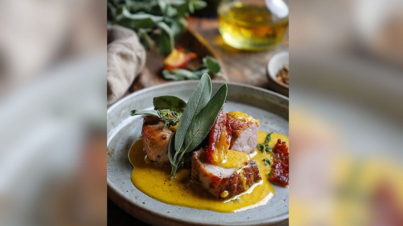 Mignon suíno ao molho de mostarda dijon e estragão - Imagem gerada por IA