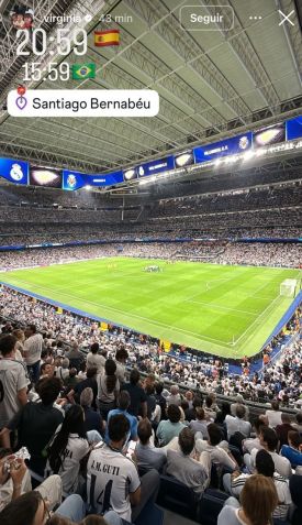 Virginia acompanhando Real Madrid x Villarreal, pela La Liga, no Santiago Bernabéu • Reprodução/Instagram/@virginia