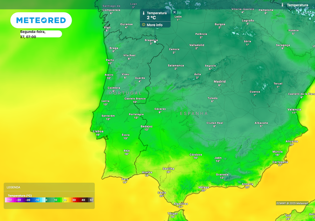 Temperaturas descem no interior Norte e o Nordeste transmontano regista valores próximos dos 0 ºC.