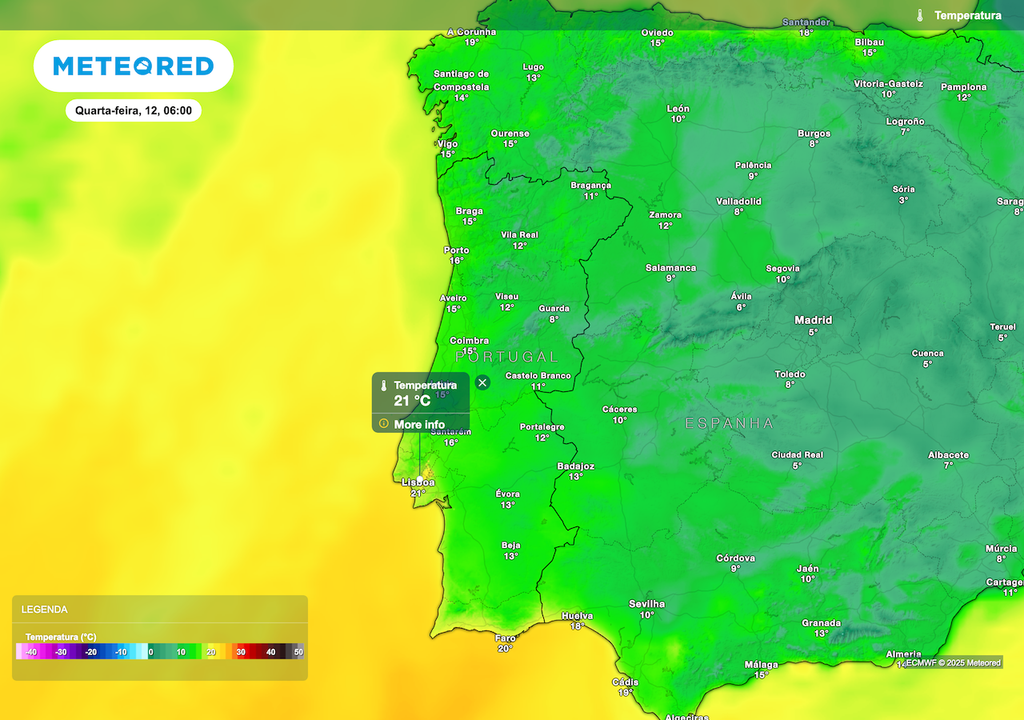Variações de temperatura entre 7 ºC de mínima e os 21 ºC de máxima.