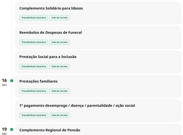 Datas de Pagamento das Prestações Sociais - Dezembro de 2025
