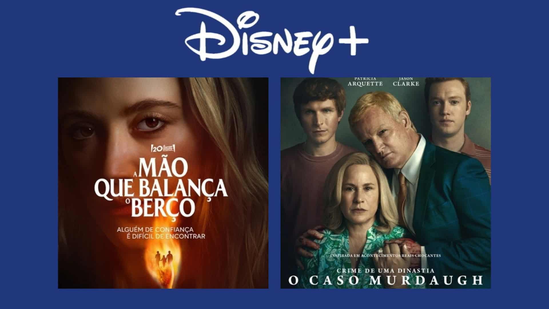 Montagem com pôsteres do filme A Mão que Balança o Berço e da série Crime de uma Dinastia: o Caso Murdaugh, que estreiam no Disney+ entre 17 e 23 de novembro de 2025