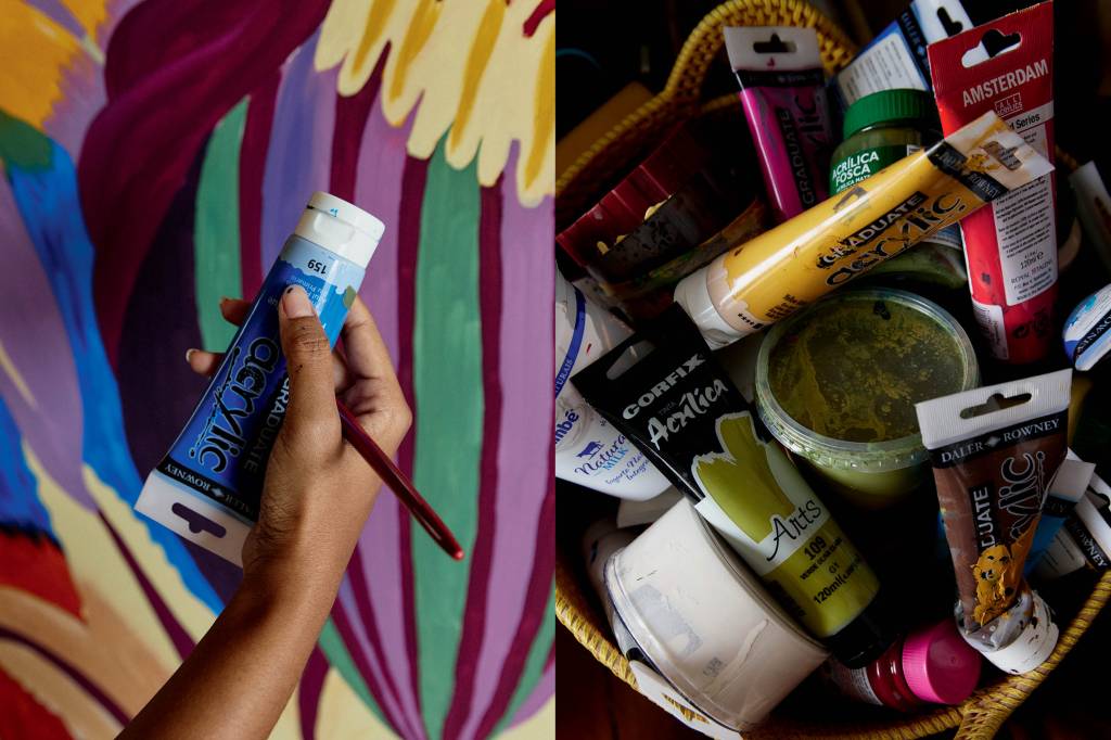 Elementos de pintura como pintas e pinceis