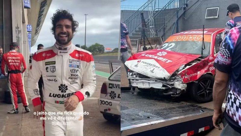 Caio Castro sofre acidente de carro durante treino de automobilismo