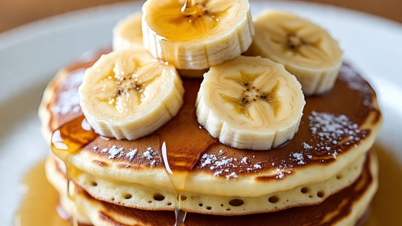 Panqueca com banana, ovos e aveia para o café da manhã