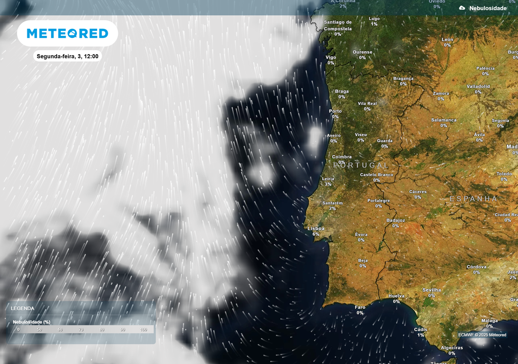 Mapa atmosférico: Nebulosidade