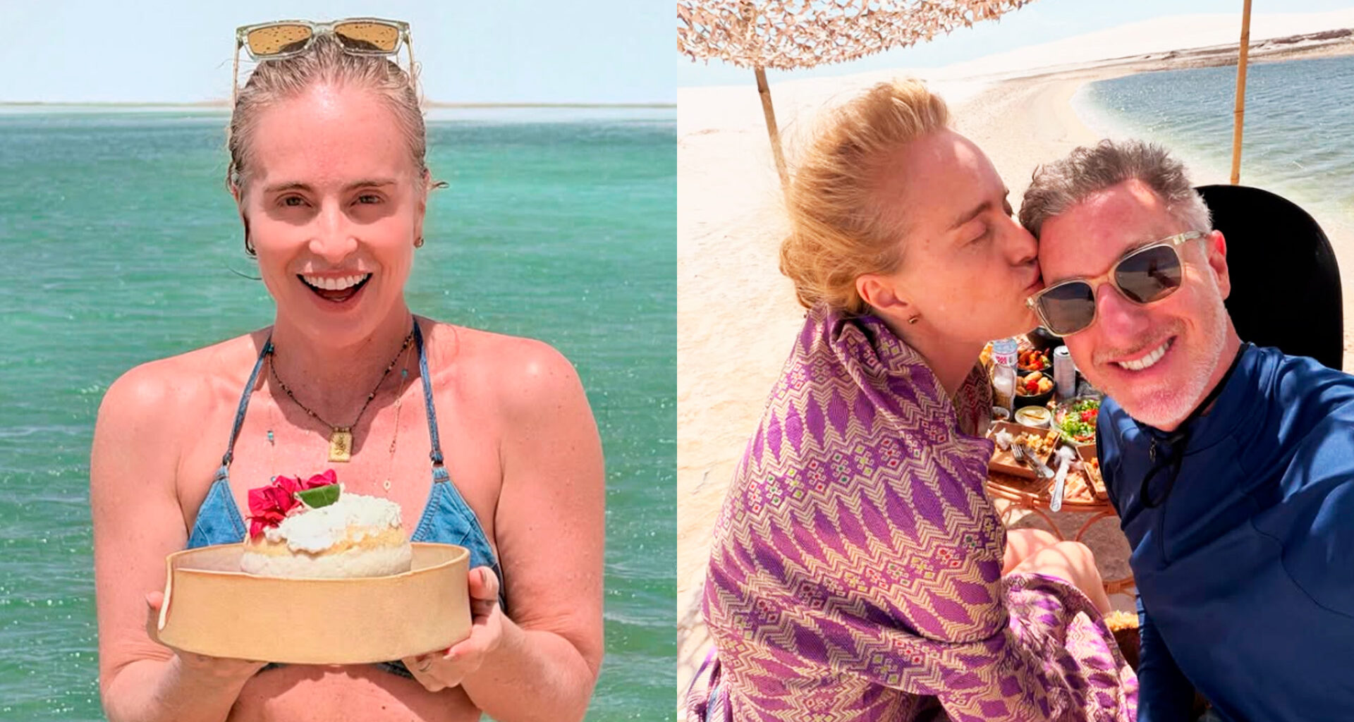 Angélica celebra 52 anos de topless nos Lençóis Maranhenses