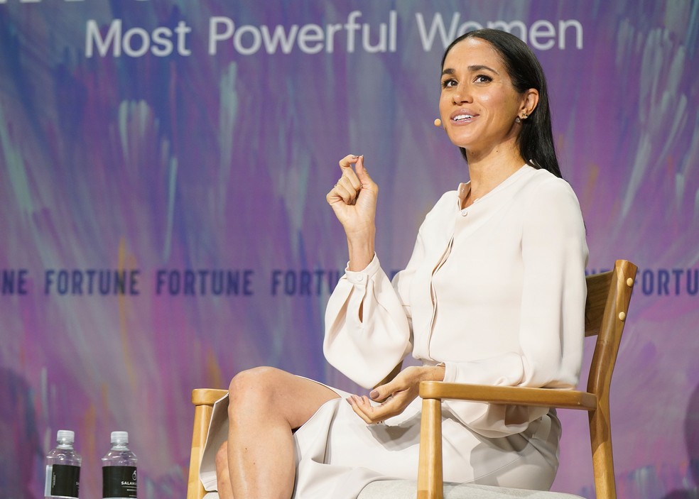 A atriz e Duquesa Meghan Markle no Fortune Most Powerful Women Summit 2025, em Washington, em 14 de outubro de 2025 — Foto: Getty Images