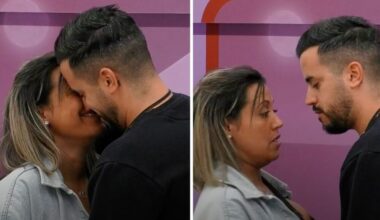 Marisa e Pedro trocam beijos e declarações e são interrompidos pela Voz: "Não podem sussurrar..."