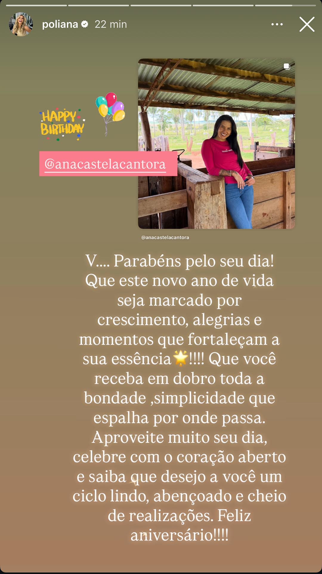 Post de Poliana Rocha para Ana Castela - Foto: Reprodução / Instagram