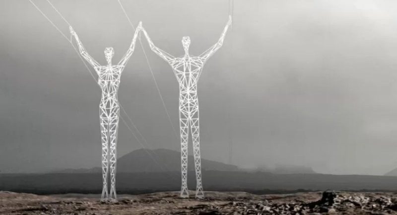 Vista de longa distância de um dos postes elétricos Land of Giants - Choi+Shine/Reprodução/ND Mais