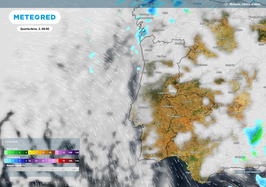 Mapa atmosferico: chuva e nuvens