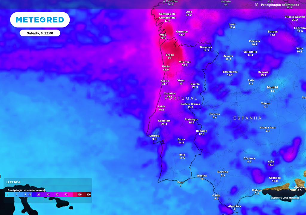 Mapa atmosférico: Precipitação acumulada
