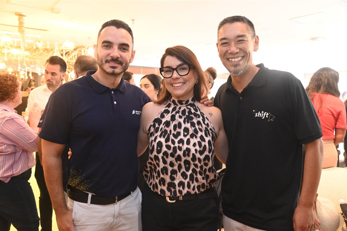 Flavio Marques, da BeFly, Rosa Shida, da United Airlines, Luciano Guimarães, da BeFly, Cristina Rached, da Lufthansa Group, Estela Marques, da Turkish Airlines, Sylvio Ferraz, da BeFly, Regina Carrelhas, da Emirates, e Lucia Lima, da United Airlines