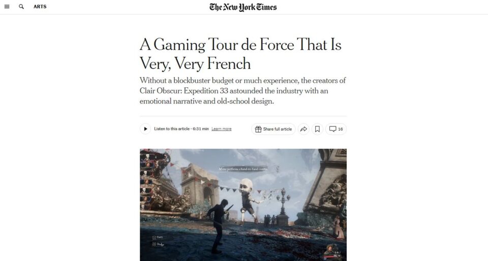 New York Times: Clair Obscur Expedition 33 custou menos de US$ 10 milhões para ser produzido