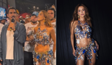 Giovanna Lancellotti vai a último ensaio de rua do ano da Beija-Flor ao lado do marido, Gabriel David