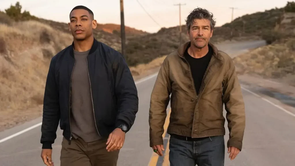 Aaron Pierre como John Stewart e Kyle Chandler como Hal Jordan em Lanternas