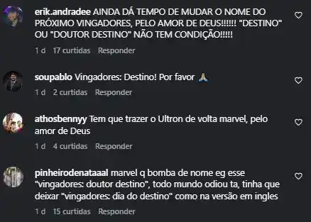 Comentários dos fãs sobre Vingadores: Doutor Destino