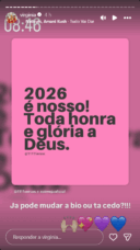 Virginia compartilhou um stories adiantando sobre 2026 - Foto: Reprodução/Instagram @virginia