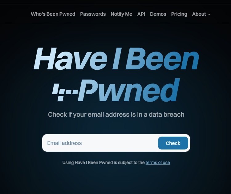 tela do aplicativo Have I Been Pwned, para verificação de vazamento de dados