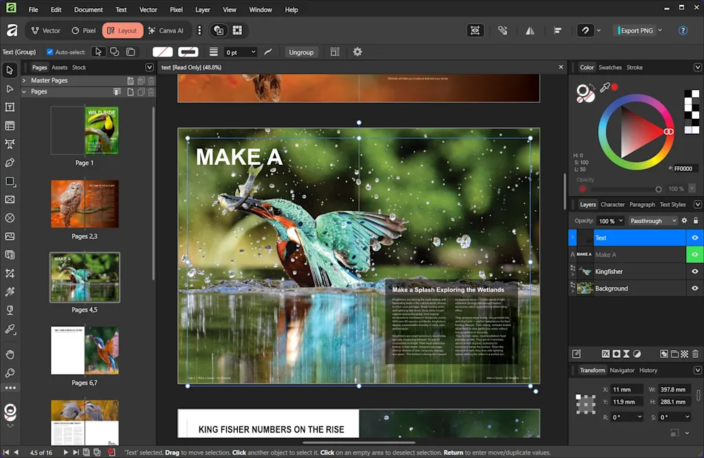 tela do aplicativo Affinity, de edição de imagens