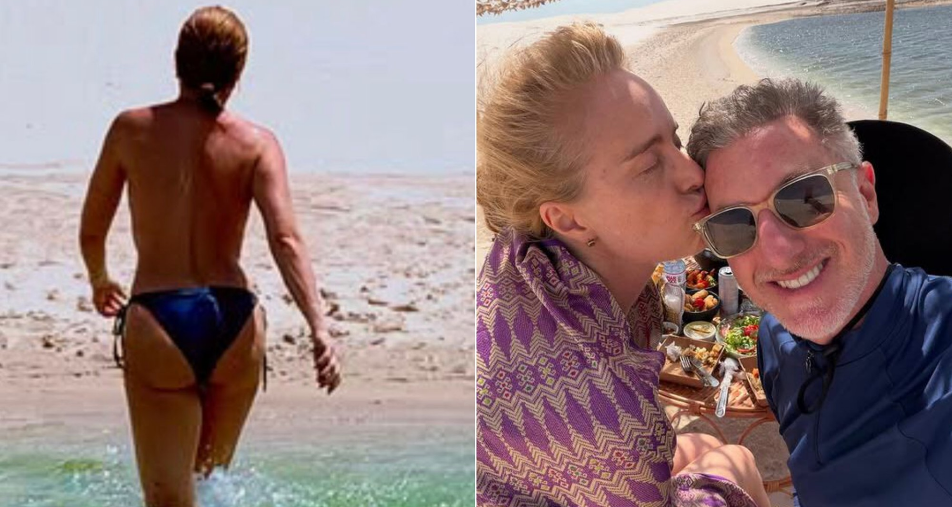 Completando 52 anos neste domingo, Angélica surge de topless em viagem aos Lençóis Maranhenses com Luciano Huck: 'Lugar mágico'