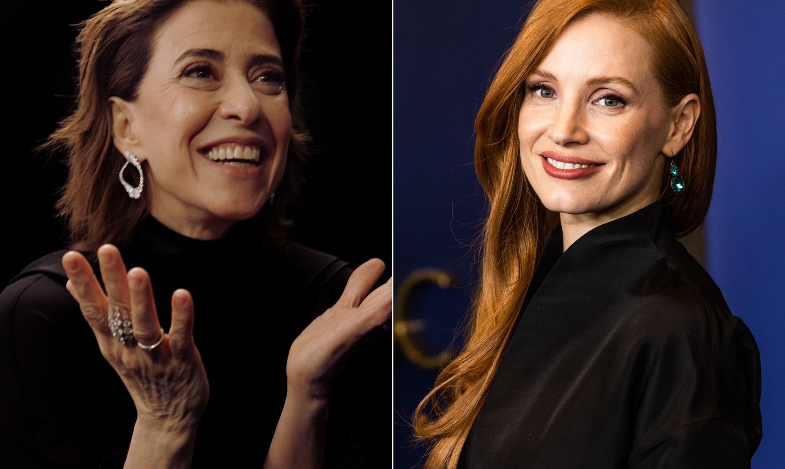 Aos entrevistar Fernanda Torres para a Interview Maganize, a atriz Jessica Chastain, que venceu o Oscar, comentou: "Sua performance é inacreditável e estou tão feliz que você foi incluída neste grupo de pessoas que foi reconhecida" — Foto: Chantal Anderson / Roger Kisby / The New York Times