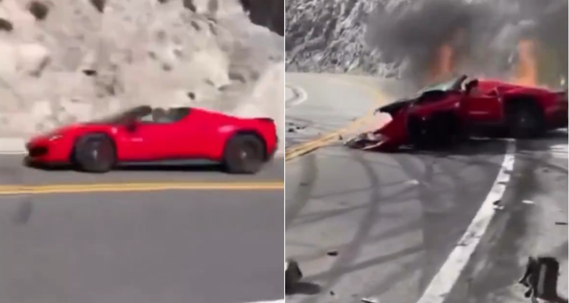 vídeo mostra momento em que Ferrari dirigida por criador de 'Call of Duty' bate e fica em chamas nos EUA