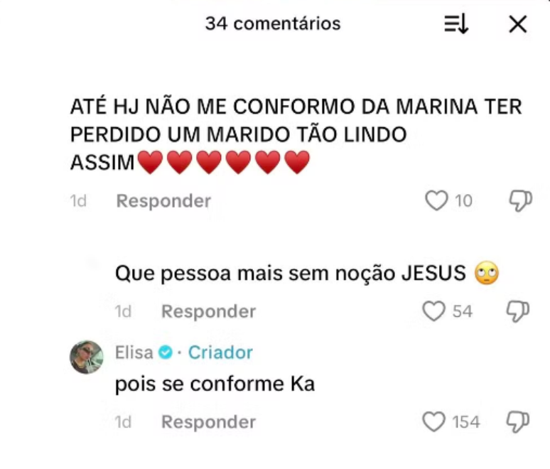 Noiva de Alexandre Negrão dá resposta afiada a internauta sobre antigo casamento dele com Marina Ruy Barbosa: ‘Se conforme’ Noiva de Alexandre Negrão dá resposta afiada a internauta sobre antigo casamento dele com Marina Ruy Barbosa: ‘Se conforme’