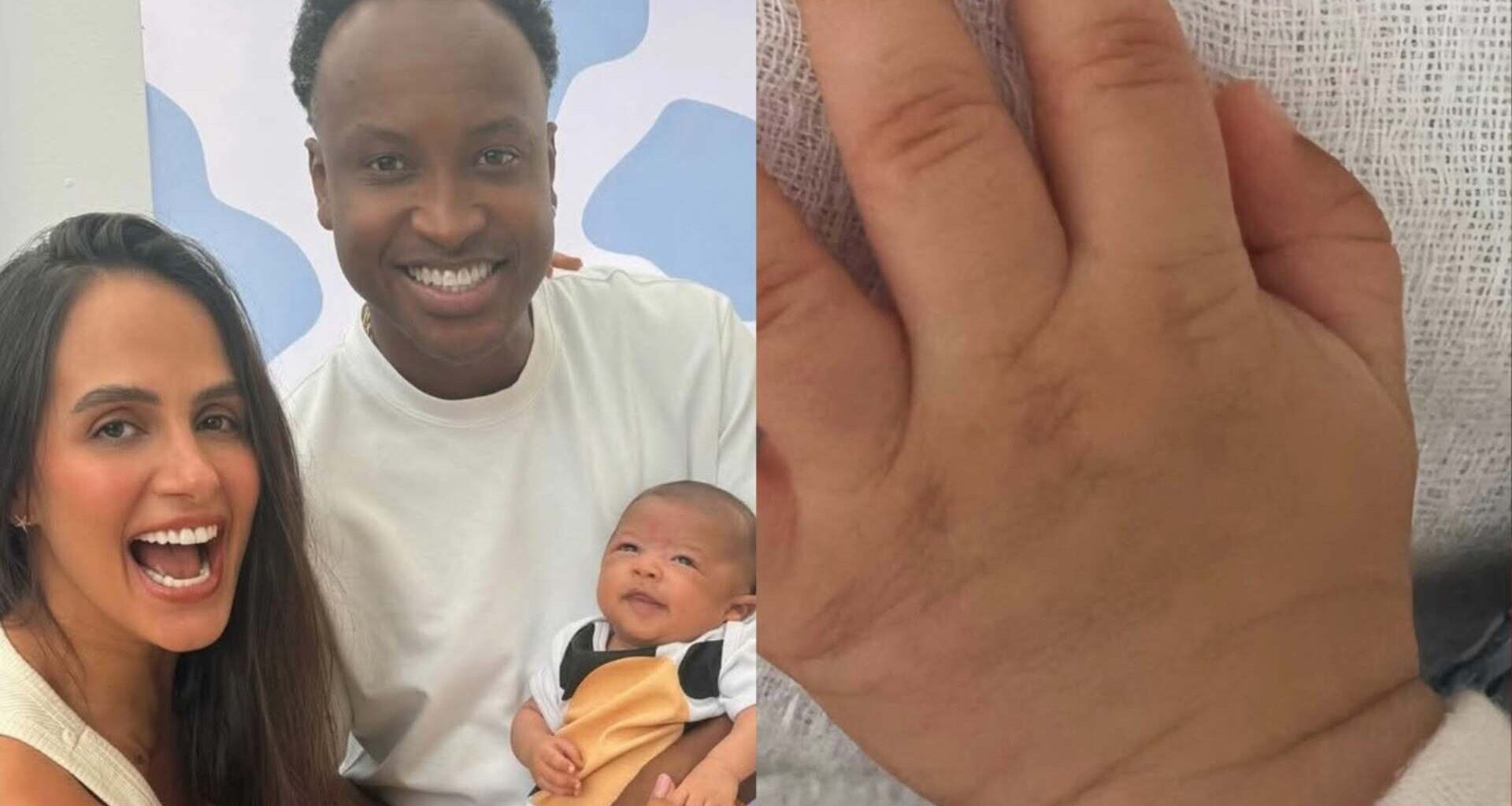 Carol Peixinho mostra a mão do filho