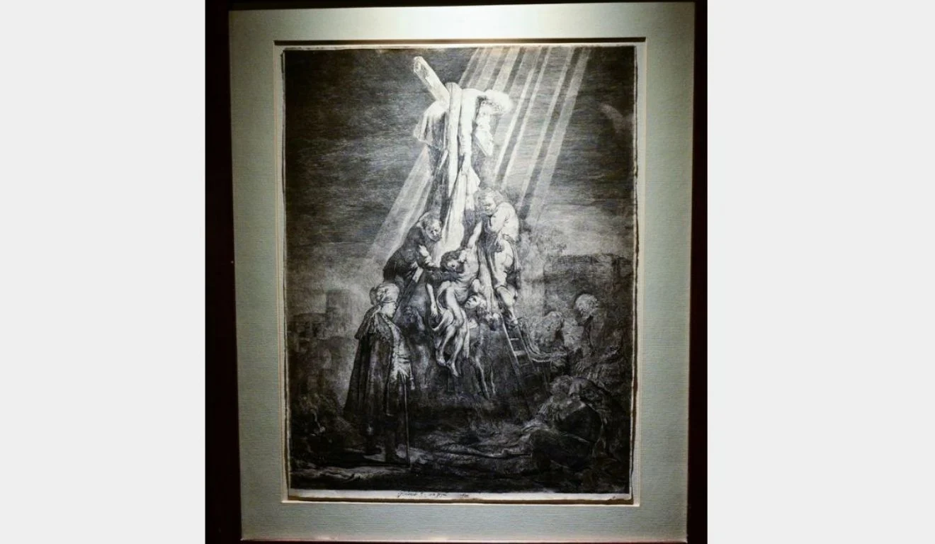 Descida da Cruz, de Rembrandt van Rijn,Água-forte (etching), com buril e ponta-seca, 1633. (Foto: Flavia Dalla )