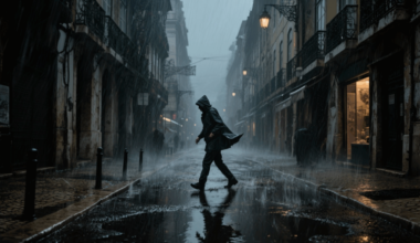 Pessoa à chuva. Crédito: Freepik AI