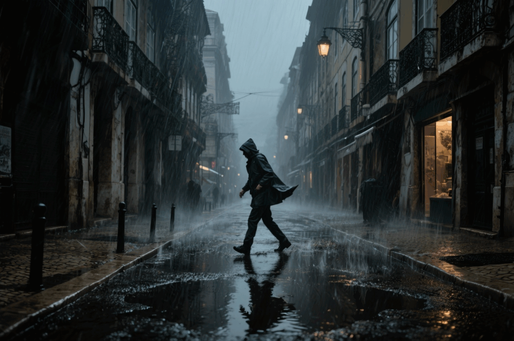 Pessoa à chuva. Crédito: Freepik AI