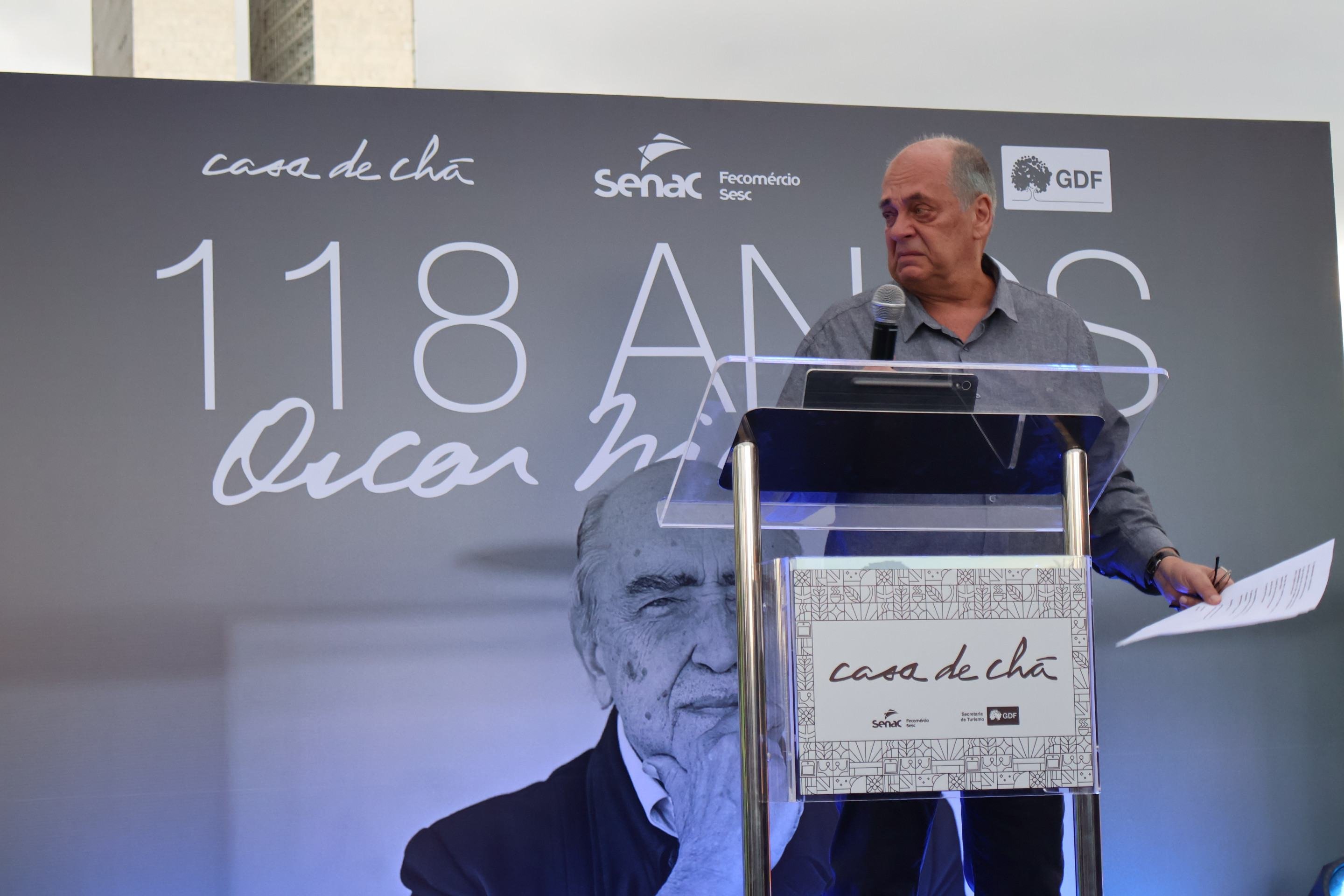  15/12/2025 Bruna Gaston CB/DA Press. Café-escola Senac Casa de Chá. 118 anos Oscar Niemeyer, celebração com inauguração de estátua. Cadu Niemeyer       