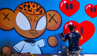 Grafiteiros transformam muros de escolas com arte inspirada na infância