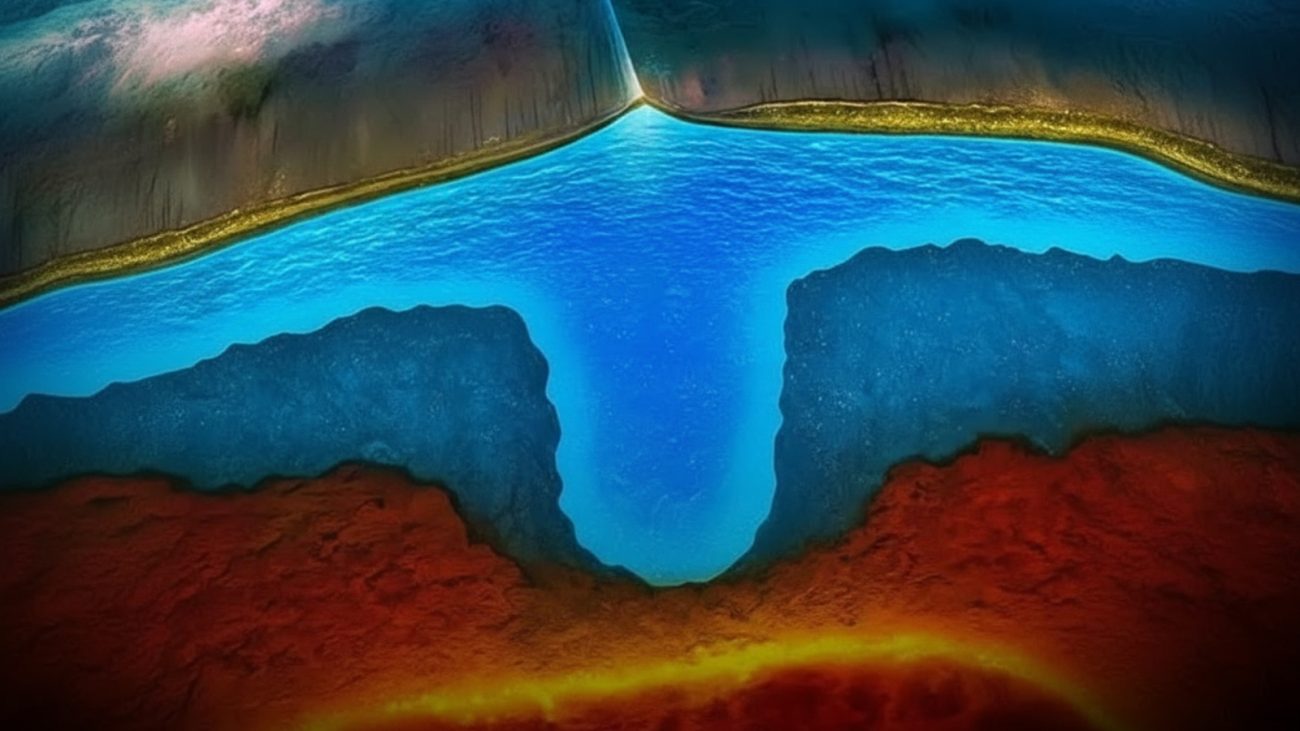 Imagem impactante do maior oceano do mundo, mostrando profundidades incríveis e cores vibrantes do mar e do fundo oceânico.