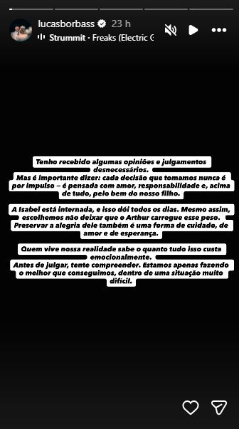 Desabafo de Lucas Borbas - Foto: Reprodução / Instagram